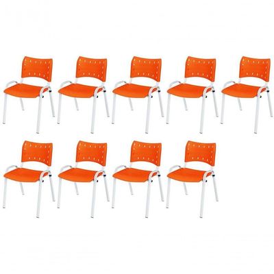 Cadeira Iso Base Branco Igreja, Escola, Escritório - Laranja Kit 9 Peças