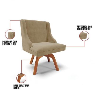 Kit 6 Cadeiras Estofadas Giratória Para Sala De Jantar Lia Suede Marrom Rt - Ibiza
