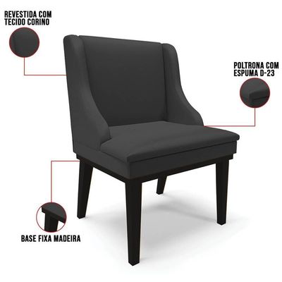 Kit 6 Cadeiras Estofadas Sala De Jantar Base Fixa De Madeira Preto Lia Sintético Preto - Ibiza