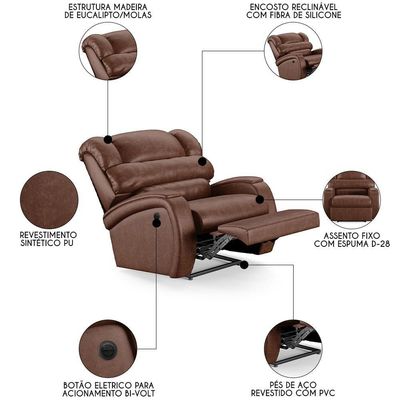 Poltrona Do Papai Reclinável Kalie Power Elétrica Fh9 Pu Marrom Brilho - Mpozenato