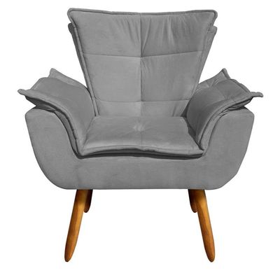 Kit Namoradeira 2 Lugares E 1 Poltrona Decorativa Pés Palito Opla Suede Grafite - Ibiza