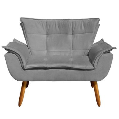 Kit Namoradeira 2 Lugares E 1 Poltrona Decorativa Pés Palito Opla Suede Grafite - Ibiza