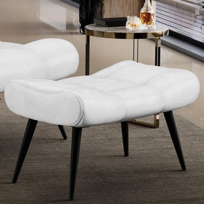 Kit 2 Puffs Decorativos Para Sala De Estar Pés Palito Lord Sintético Branco - Ibiza