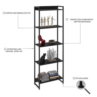 Estante Dynamica 60x30x187cm C/05 Prateleiras Preto ônix / Est.preta Preto ônix / Est.preta
