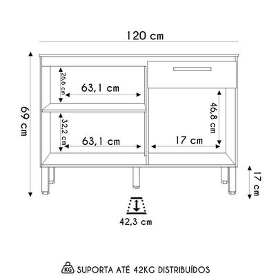 Balcão De Cozinha Com Tampo 120cm Louis K02 Freijó-gris - Mpozenato
