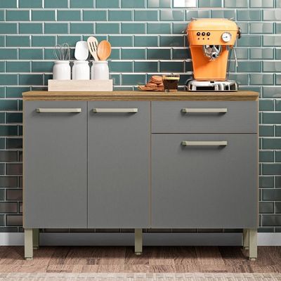Balcão De Cozinha Com Tampo 120cm Louis K02 Freijó-gris - Mpozenato
