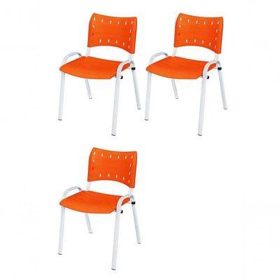 Cadeira Iso Base Branco Igreja, Escola, Escritório - Laranja Kit 3 Peças