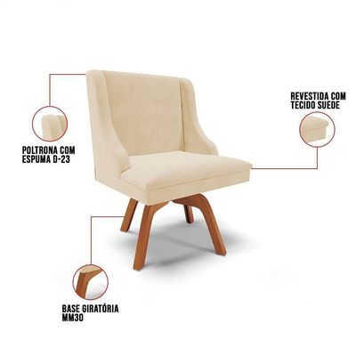 Kit 4 Cadeiras Estofadas Giratória Para Sala De Jantar Lia Suede Bege - Ibiza