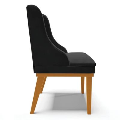 Kit 2 Cadeiras Estofadas Para Sala De Jantar Base Fixa De Madeira Castanho Lia Veludo Preto - Ibiza
