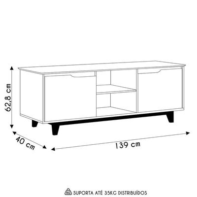 Rack Para Sala Bancada De 55 Pol 139cm Flow Preto - Ej Móveis