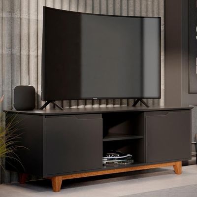 Rack Para Sala Bancada De 55 Pol 139cm Flow Preto - Ej Móveis