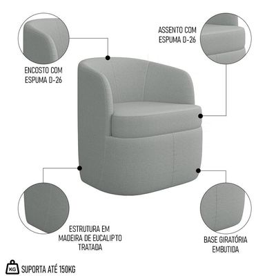 Poltrona Giratória Decorativa Para Sala Dandara K04 Bouclê Cinza Claro - Mpozenato