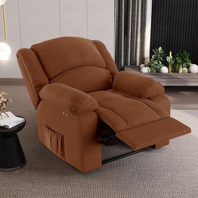 Poltrona Do Papai Reclinável Pietra Power Touch Massagem Fh9 Veludo Terracota - Mpozenato