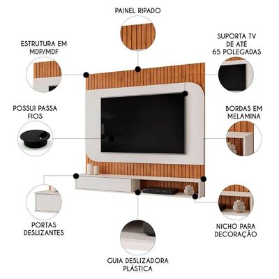 Painel 65 Pol 150cm Bancada Suspensa James D04 Freijó-off - Mpozenato