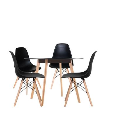Jogo Cozinha Sala Jantar Mesa Leda 80cm Redonda Com 4 Cadeiras Eiffel Eames Cor Preto