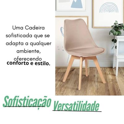 Conjunto Mesa 80cm Branca Mdf Com 4 Cadeiras Estofadas Bege – Perfeita Para Ambientes Modernos