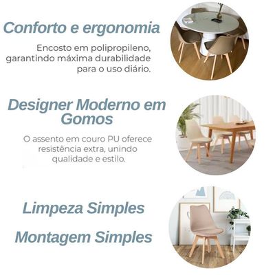 Conjunto Mesa 80cm Branca Mdf Com 4 Cadeiras Estofadas Bege – Perfeita Para Ambientes Modernos