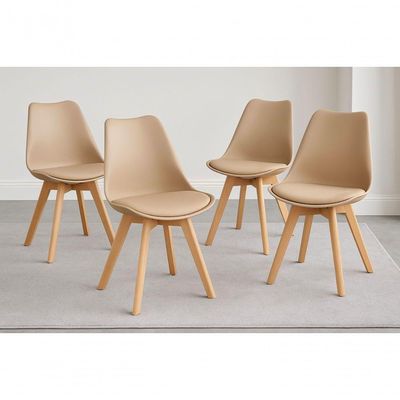 Conjunto Mesa 80cm Branca Mdf Com 4 Cadeiras Estofadas Bege – Perfeita Para Ambientes Modernos