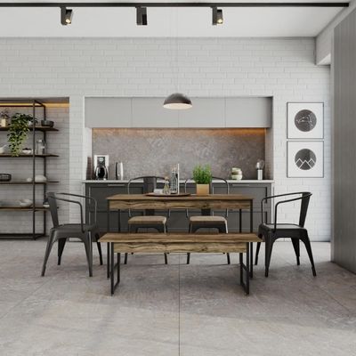 Mesa De Jantar Com 1 Banco Estilo Industrial Tub  Carvalho Dark / Est.preta