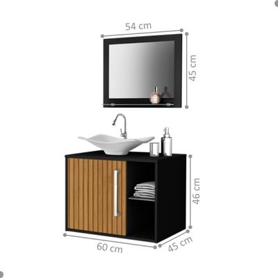 Conjunto Gabinete E Espelheira Grenoble Preto Ripado