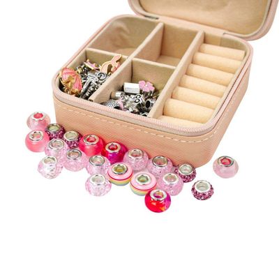 Kit Porta Joias Portatil Viagem Estojo Rosa Com Missangas Pink Rosa