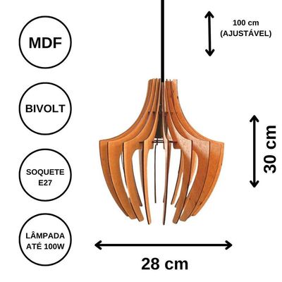 Luminária Teto Tipo Pendente Aranha Mdf - Completa Cor: Mdf Cru
