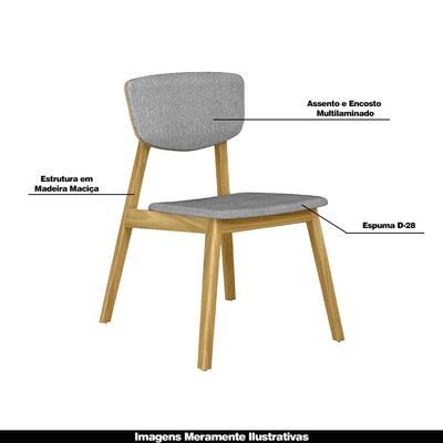 Kit 3 Cadeiras Decorativas Sala de Jantar Madeira Maciça Lang Linho Cinza/Freijó - Gran Belo