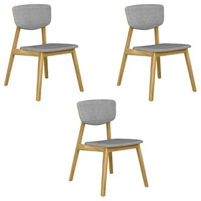 Kit 3 Cadeiras Decorativas Sala de Jantar Madeira Maciça Lang Linho Cinza/Freijó - Gran Belo