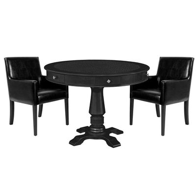 Mesa de Jogos Carteado Victoria Tampo Reversível Kit 2 Cadeiras Liverpool PU Preto Liso - Gran Belo