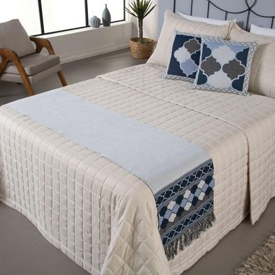 Kit Peseira Grécia 5 Peças King 60% Algodão 40% Poliéster Tecido Jacquard Acompanha Almofadas Cheias - Azul