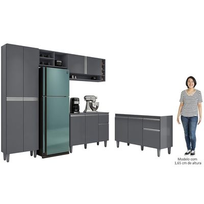 Cozinha Compacta Vanessa E Balcão Gabinete Sem Tampo Tatiane 120cm Cinza - Ajl Móveis