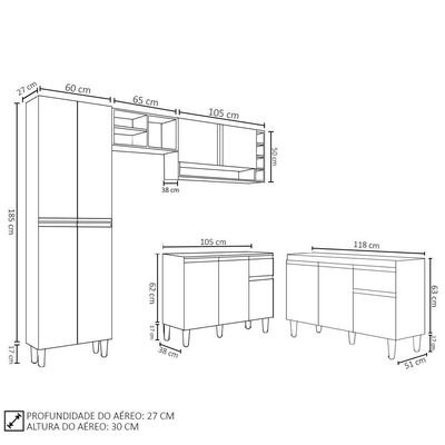 Cozinha Compacta Vanessa E Balcão Gabinete Sem Tampo Tatiane 120cm Cinza - Ajl Móveis