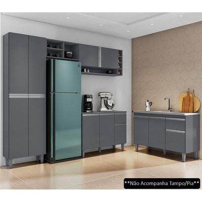 Cozinha Compacta Vanessa E Balcão Gabinete Sem Tampo Tatiane 120cm Cinza - Ajl Móveis