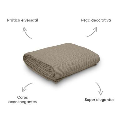 Manta Decorativa Para Sofá Tricot Golden 1,20m X 1,50m 100% Algodão Amêndoa