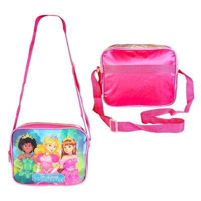 Kit Escolar Infantil Mochila Lancheira Térmica E Estojo 3 Peças Estampa De Princesas Cor Rosa