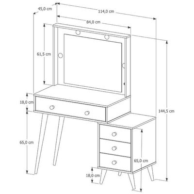 Penteadeira Camarim Com Mesa De Cabeceira Espelho Led 4 Gavetas Pés Em Madeira Branco