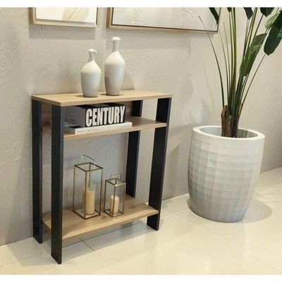 Aparador Mesinha Mesa De Apoio Mesa De Impressora Escritório Sala Cozinha Refeitório Preto Com Amadeirado Claro
