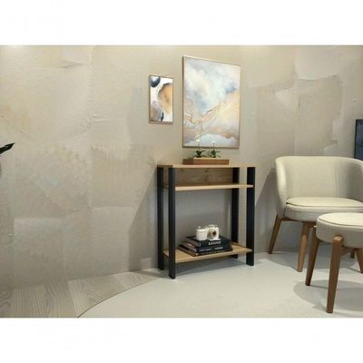 Aparador Mesinha Mesa De Apoio Mesa De Impressora Escritório Sala Cozinha Refeitório Preto Com Amadeirado Claro
