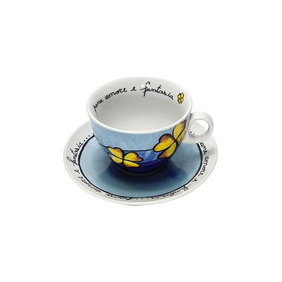 Jogo de xícaras capucciono com pires em porcelana Egan 90ml 2 peças amarela e azul