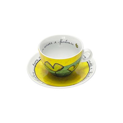 Jogo de xícaras capucciono com pires em porcelana Egan 90ml 2 peças amarela e azul