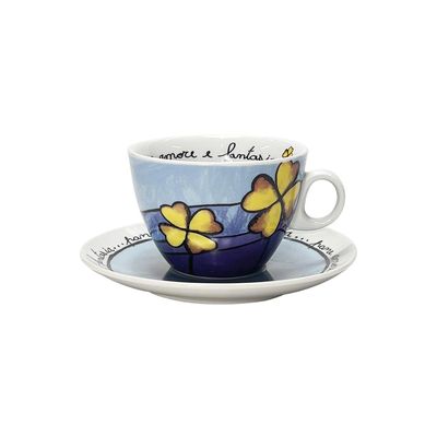 Jogo de xícaras capucciono com pires em porcelana Egan 90ml 2 peças amarela e azul