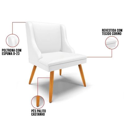 Kit 2 Cadeiras Estofadas Para Sala De Jantar Pés Palito Lia Sintético Branco - Ibiza