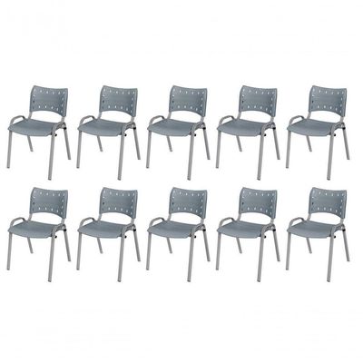 Cadeira Iso Base Cinza Escola, Escritório Cinza Kit 10 Un