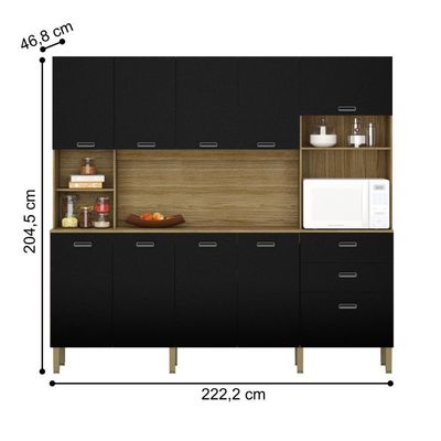Armário De Cozinha Completo 10 Portas Sófia Freijó Nero