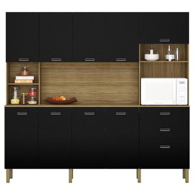 Armário De Cozinha Completo 10 Portas Sófia Freijó Nero
