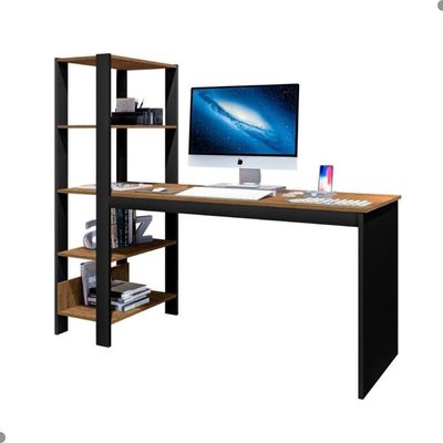 Mesa De Escritório Com 4 Prateleiras Dublin Preto Canela