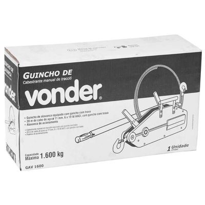 Guincho de Alavanca 1,6 Toneladas com Cabo de Aço de 20 Metros Vonder GAV 1600