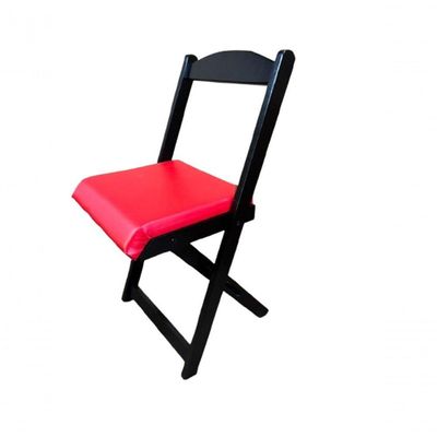 Conjunto Mesa Dobrável Com 4 Cadeiras Preto Estofado Vermelho