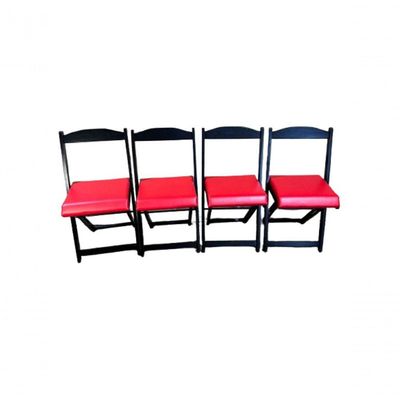 Conjunto Mesa Dobrável Com 4 Cadeiras Preto Estofado Vermelho