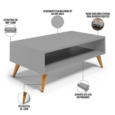 Kit Aparador com Mesa de Centro Mônaco Pés Palito L03 Cinza - Lyam Decor